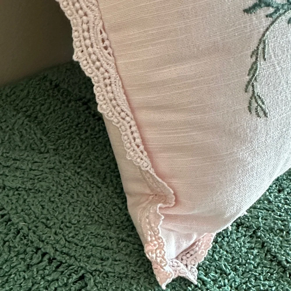 Lillian August French Farmhouse Easter Bunny 🐰 Rabbit Pillow Pink Embroidered